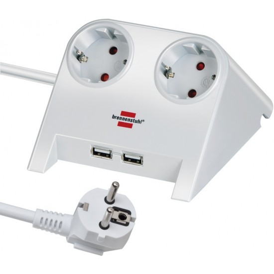 Brennenstuhl Πολύπριζο Γραφείου 2 Θέσεων  με 2 Θύρες USB και Καλώδιο 1.8m/ H05VV-F/ 3G1,5 White (1153520222)