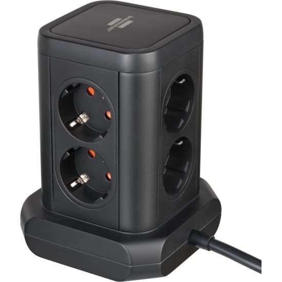 Brennenstuhl Tower Πολύπριζο 8 Θέσεων με Διακόπτη, 4 Θύρες USB και Καλώδιο 2m/ H05VV-F/ 3G1,5 Black (1153560000)