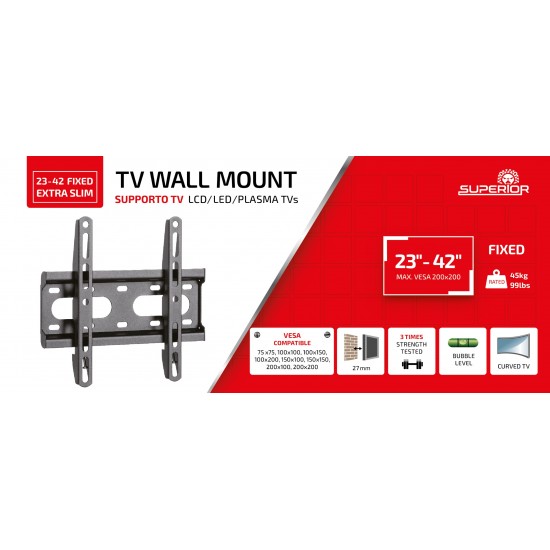 Superior Επιτοίχια Βάση Τηλεόρασης Fixed Extra Slim 23"-42" (SUPSTV001)