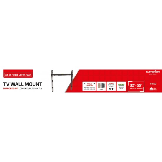 Superior Επιτοίχια Βάση Τηλεόρασης Fixed Ultra Flat 32"-55" (SUPSTV002)