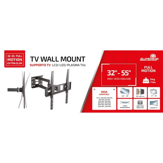 Superior Επιτοίχια Βάση Τηλεόρασης Full Motion Extra Slim 32"-55" (SUPSTV003)