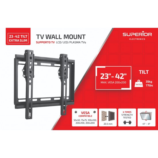 Superior Επιτοίχια Βάση Τηλεόρασης Tilt Extra Slim 23"-42" (SUPSTV008)
