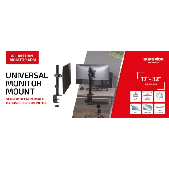 Superior Επιτραπέζια Βάση Οθόνης 17"-32" με Ρυθμιζόμενο Βραχίονα (SUPSPC001)