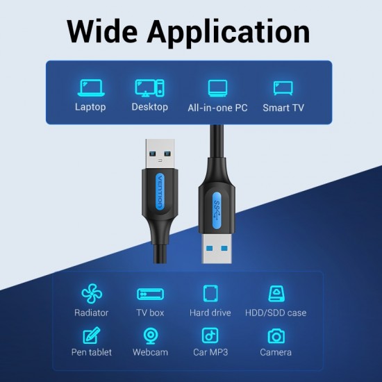 VENTION USB 3.0 A Male to A Male Cable 0.5M Black PVC Type (CONBD)