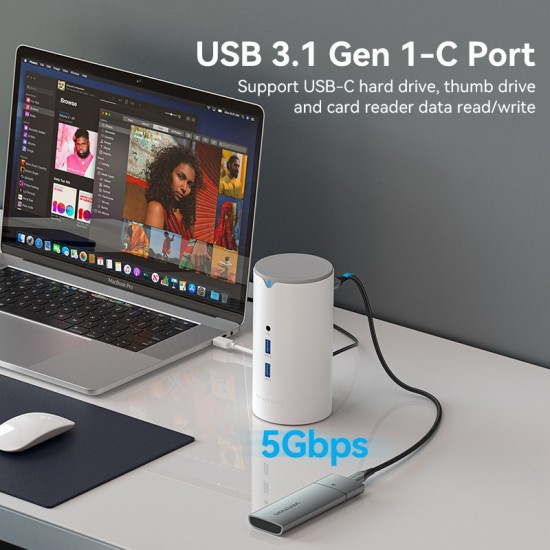 VENTION Type-C to HDMI/VGA/USB 3.1 Gen 1-C/USB 3.0x3/RJ45/SD/TF/TRRS 3.5mm/PD 100W/DC 10W Docking Station White Vertical Type (TPHWC-EU)