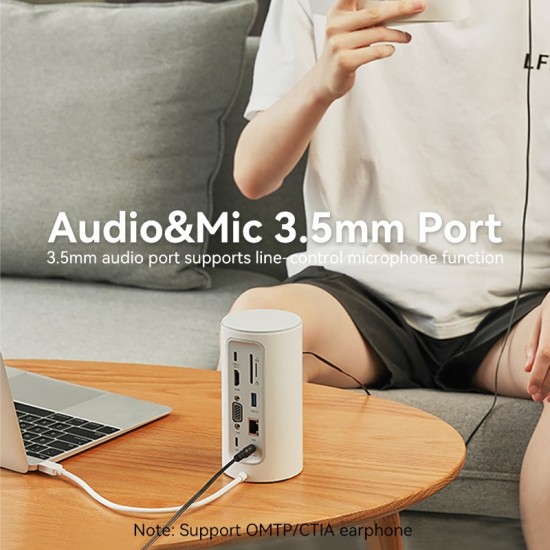VENTION Type-C to HDMI/VGA/USB 3.1 Gen 1-C/USB 3.0x3/RJ45/SD/TF/TRRS 3.5mm/PD 100W/DC 10W Docking Station White Vertical Type (TPHWC-EU)
