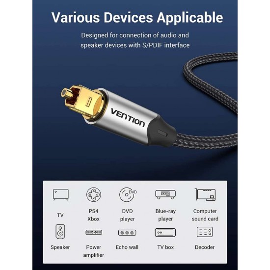 VENTION Optical Fiber Audio Cable 1.5M Black Aluminum Alloy Type (BAVHG)
