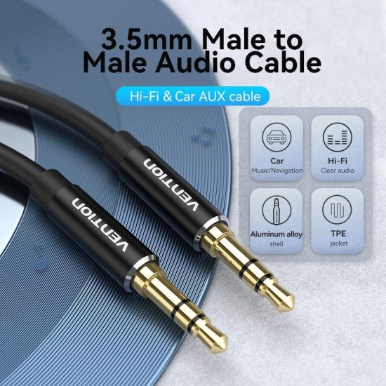 VENTION 3.5mm Male to Male Audio Cable 5M Black Aluminum Alloy Type (BAXBJ)