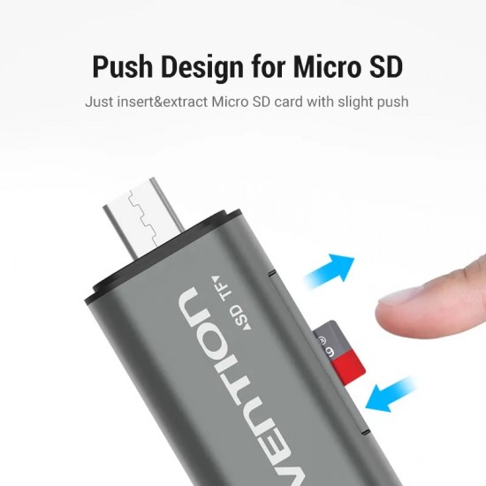VENTION USB 3.0 A / Type-C / Micro USB Multi-Function Card Reader (SD+TF) Gray Metal Type (CCHH0)