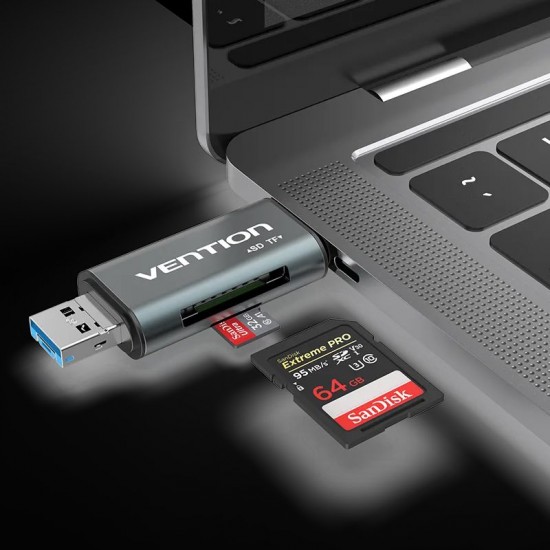 VENTION USB 3.0 A / Type-C / Micro USB Multi-Function Card Reader (SD+TF) Gray Metal Type (CCHH0)