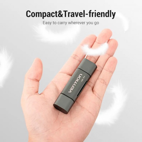 VENTION USB 3.0 A / Type-C / Micro USB Multi-Function Card Reader (SD+TF) Gray Metal Type (CCHH0)