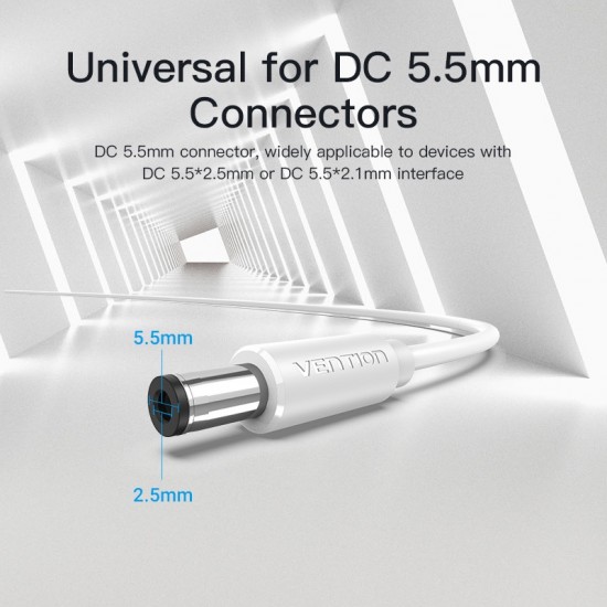 VENTION USB to DC 5.5mm Barrel Jack Power Cable 0.5M White Tuning Fork Type (CEYWD)