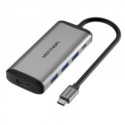 VENTION Type-C to HDMI/USB 3.0*3/PD 87W Docking Station 0.15M Gray Metal Type (CNBHB)