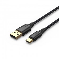 VENTION Nylon Braided USB 2.0 A Male to Type-C Male 3A Cable 2M Black LED Type (CTFBH)