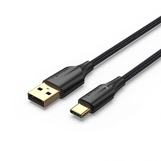 VENTION Nylon Braided USB 2.0 A Male to Type-C Male 3A Cable 1M Black LED Type (CTFBF)