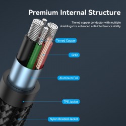 VENTION Nylon Braided USB 2.0 A Male to Type-C Male 3A Cable 2M Black LED Type (CTFBH)