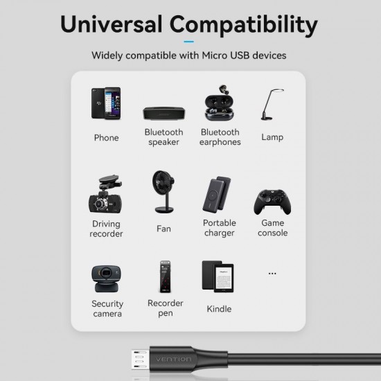 VENTION USB 2.0 A Male to Micro B Male 2A Cable 1M Black (CTIBF)