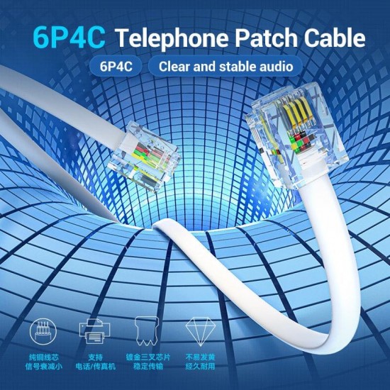 VENTION Flat 4-Core Telephone RJ11 Cable with 6P4C Plug 5M White (IQBWJ)