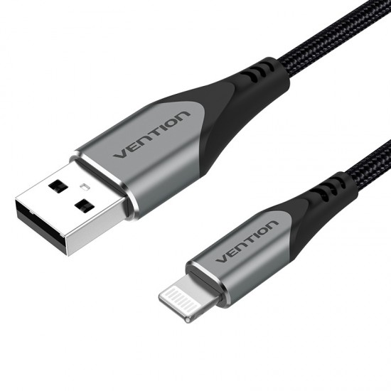 VENTION Nylon Braided USB 2.0 A to Lightning 2.4A Cable 2M Gray Aluminum Alloy Type MFi-Certified (LABHH)