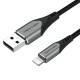 VENTION Nylon Braided USB 2.0 A to Lightning 2.4A Cable 2M Gray Aluminum Alloy Type MFi-Certified (LABHH)