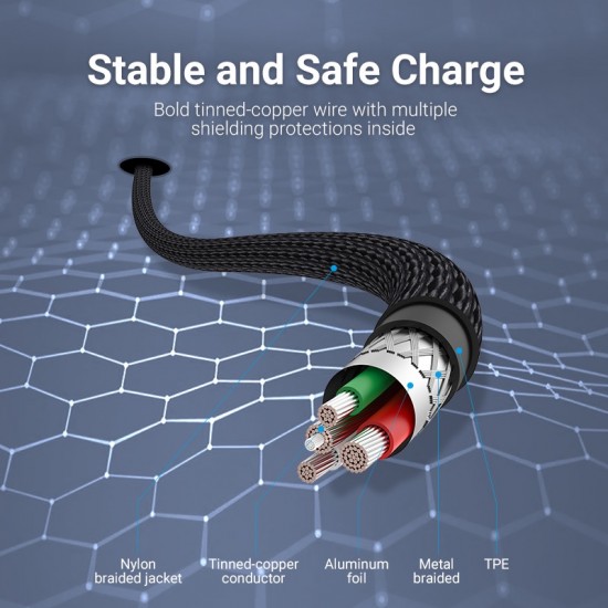 VENTION Nylon Braided USB 2.0 A to Lightning 2.4A Cable 2M Gray Aluminum Alloy Type MFi-Certified (LABHH)