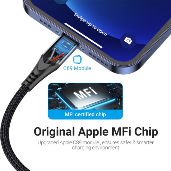 VENTION Nylon Braided USB 2.0 A to Lightning 2.4A Cable 2M Gray Aluminum Alloy Type MFi-Certified (LABHH)