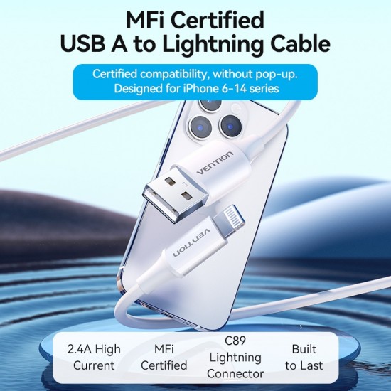 VENTION USB 2.0 A to Lightning 2.4A Cable 2M White MFi-Certified (LAFWH)