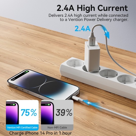 VENTION USB 2.0 A to Lightning 2.4A Cable 2M White MFi-Certified (LAFWH)