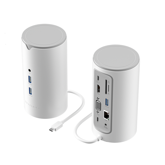 VENTION Type-C to HDMI/VGA/USB 3.1 Gen 1-C/USB 3.0x3/RJ45/SD/TF/TRRS 3.5mm/PD 100W/DC 10W Docking Station White Vertical Type (TPHWC-EU)