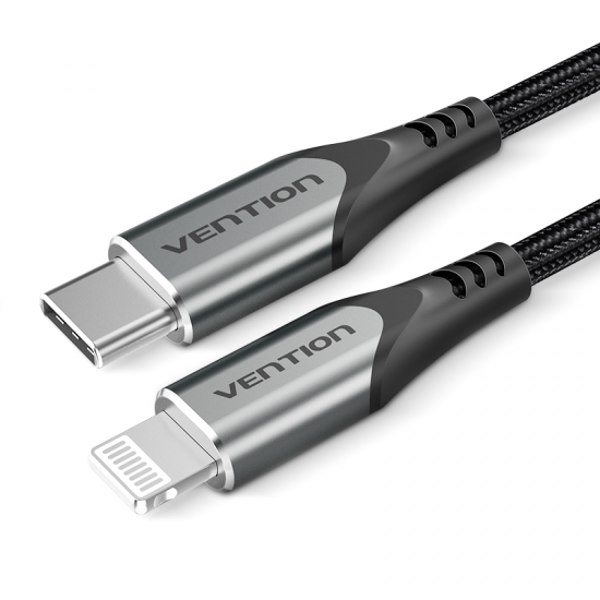 VENTION Nylon Braided Type-C to Lightning 3A Cable 1M Gray Aluminum Alloy Type MFi-Certified (TACHF)