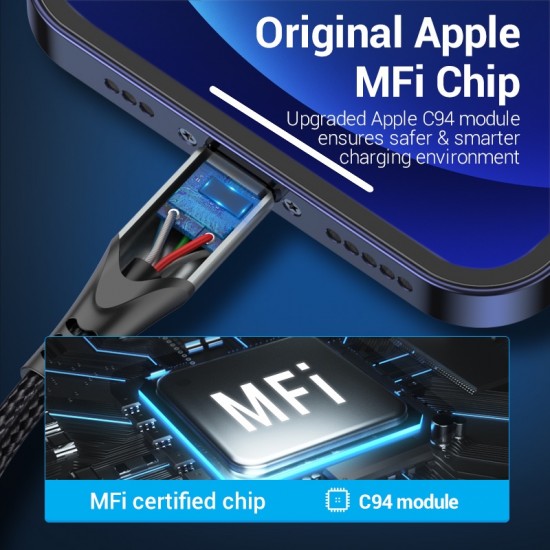 VENTION Nylon Braided Type-C to Lightning 3A Cable 1M Gray Aluminum Alloy Type MFi-Certified (TACHF)