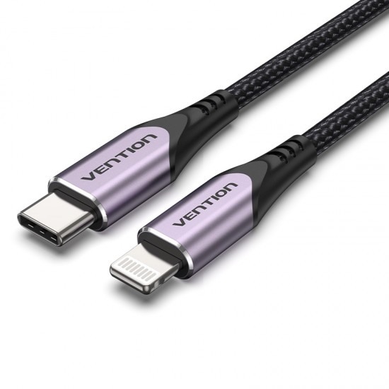 VENTION Nylon Braided Type-C to Lightning 3A Cable 1M Purple Aluminum Alloy Type MFi-Certified (TACVF)