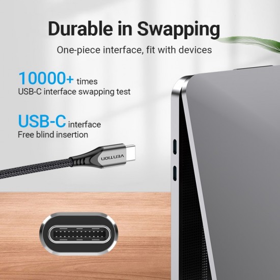 VENTION Nylon Braided Type-C to Type-C 5A/PD 100W Cable 1.5M Gray Aluminum Alloy Type (TAEHG)