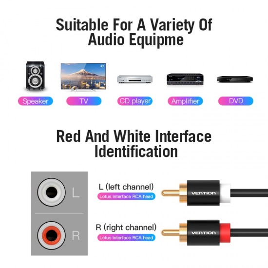 VENTION 2RCA Male to Male Audio Cable 2M Black Metal Type (VAB-R06-B200)