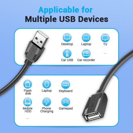 VENTION USB 2.0 Extension Cable 5M Black (VAS-A44-B500)